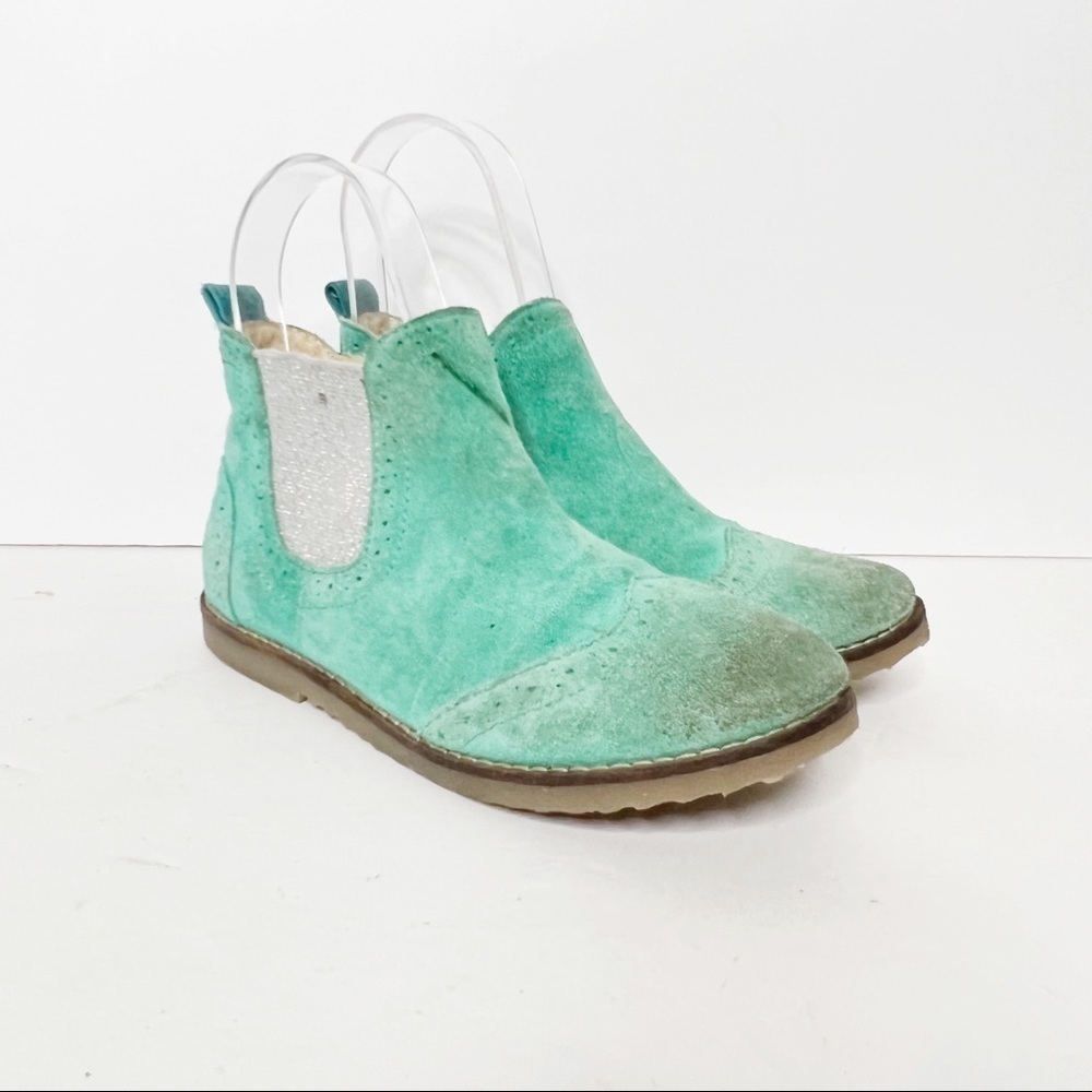 Mini Boden Little Girls Green Aqua Suede Boots Size 32